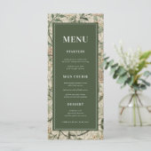 Menu Vintage Floral Botanique Vert foncé Mariage (Debout devant)