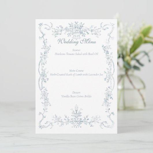 Menu Vintage French Blue Wedding Frame (Debout devant)