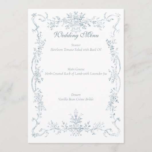 Menu Vintage French Blue Wedding Frame (Devant)