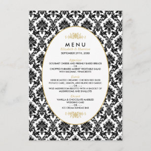Menu vintage Gold, Black & White Mariage damassé