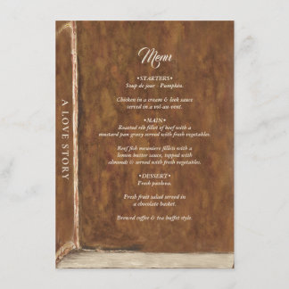Menu Vintage Love Story Fairytale Library Book Wedding