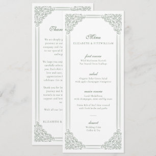 Menu vintage Mariage Cadre Vert Muet + Merci