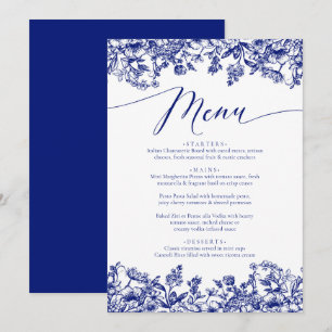 Menu Vintage Navy Blue Floral Chinoiserie Botanique