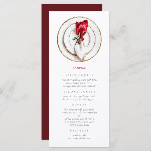 Menu Vintage Noël Mariage Festive (Devant / Derrière)