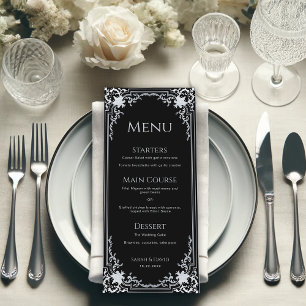 Menu Vintage noir élégant Ornate Mariage monochrome
