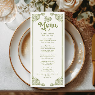 Menu Vintage Olive Green Antique Frame mariage Dîner