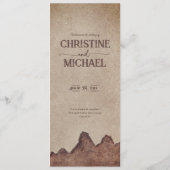 Menu Vintage papier rustique brun montagnes mariage (Dos)
