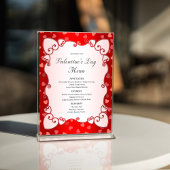 Menu Vintage Red Valentine's Day Coeurs roses frontière
