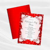Menu Vintage Red Valentine's Day Coeurs roses frontière