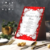 Menu Vintage Red Valentine's Day Coeurs roses frontière