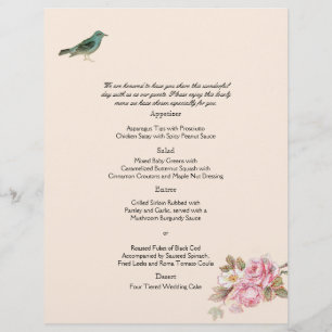 Menu vintage Rose et Robin Mariage