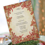 Menu Vintage Rouge Gold Touche de Green Peacock Paisley<br><div class="desc">Elégant Paisley Peacock Vintage Plumes-ish Mariage esthétique Tangerine Tango et Luscious Lime Vintage Peacock Feather Mehndi Indian Aesthétique Paisley Mariages ou Gatsby 20's Gatsby Mariage esthétique ou médiéval Renaissance Mariage.</div>