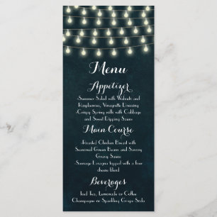 Menu Vintage Rustique voyants à cordes Mariage bleu mar