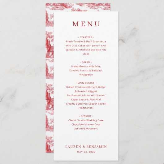 Menu Vintage Scarlet Château Wedding (Devant / Derrière)