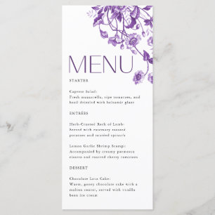 Menu Vintage Toile Français Floral Purple Fête des mari