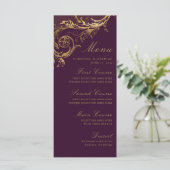 Menu Vintage violet Floral Mariage damassé (Debout devant)