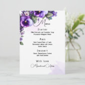 Menu Violet et argent floral sur fond ivoire (Debout devant)