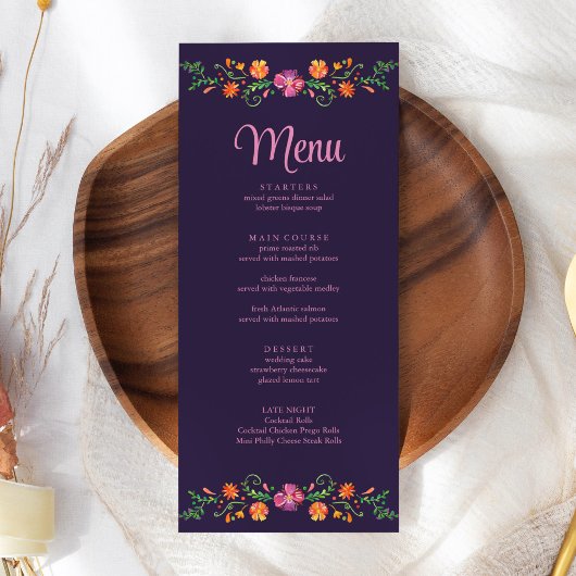 Menu Violet mexicain vibrant Floral Fiesta Mariage