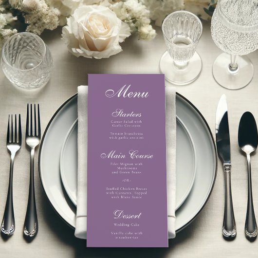 Menu Violet Poussiéreux Blanc Écriture Calligraphique S