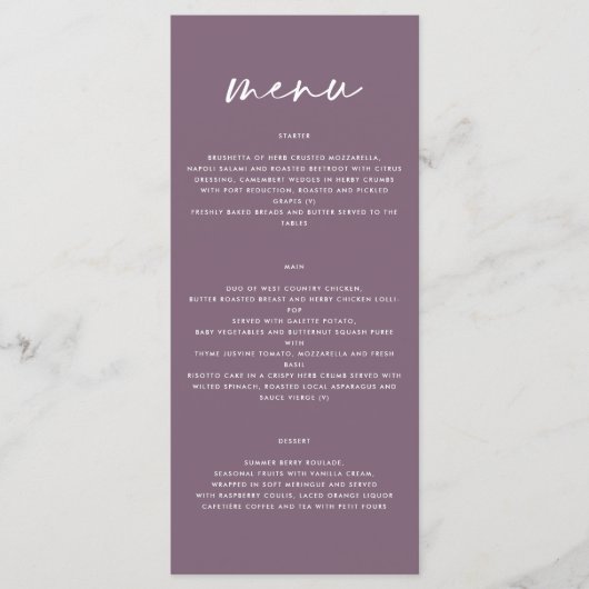 Menu violet violet moderne simple élégant mariage (Devant)