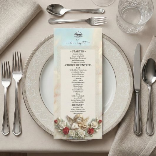 Menu Violon de Chérubin Rococo Romantique Vintage