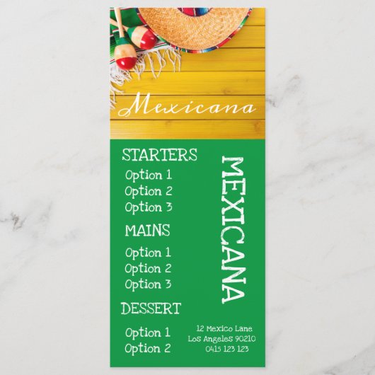 Menu voor Mexicaans restaurantbar eten diner (Voorkant)
