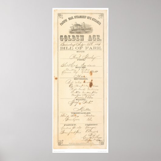 Menu voor stoomschip "Golden Age" (1276A) Poster (Voorkant)