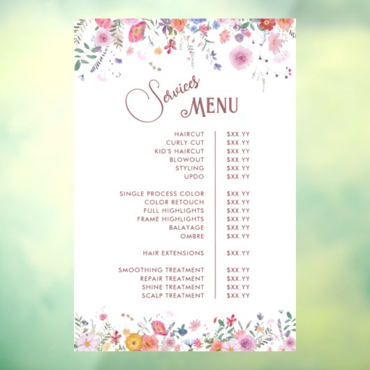 Menu voor verse wilde bloemen raamsticker (Vel 3)
