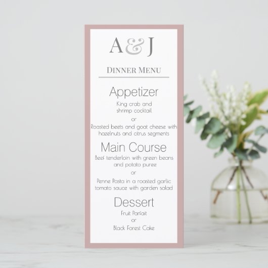 Menu Vos Initiales sur Rose Poussiéreuse Moderne et Élé (Debout devant)