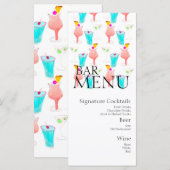 Menu Watercolor Bar Boire Cocktail Vin Mariage (Devant / Derrière)