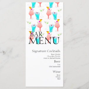 Menu Watercolor Bar Boire Cocktail Vin Mariage