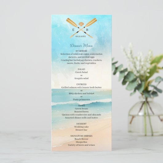 Menu Watercolor Beach Oars Wedding (Debout devant)
