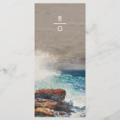 Menu Watercolor Beach Ocean Waves Monogram Mariage (Dos)