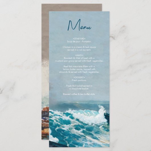 Menu Watercolor Beach Ocean Waves Monogram Mariage (Devant / Derrière)