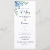 Menu Watercolor Blue Blooms & Greenery Wedding Programm (Devant)