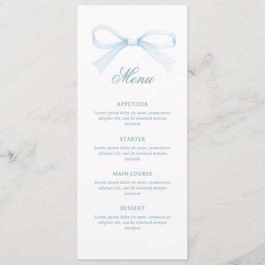 Menu Watercolor Blue Bow Classic (Devant)