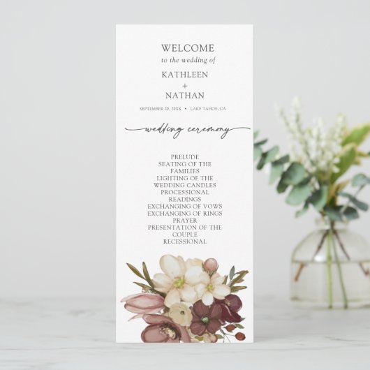 Menu Watercolor Boho Neutral Wedding Program (Debout devant)