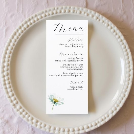 Menu Watercolor Daisy Elegant Floral Wedding