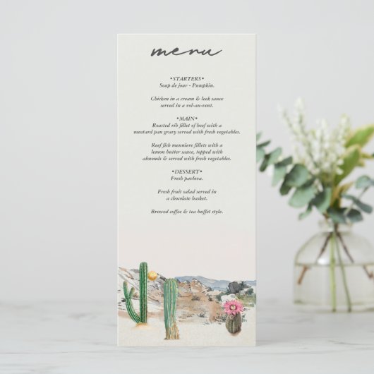 Menu Watercolor Desert Cactus Boho Wedding (Debout devant)
