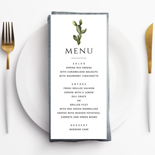 Menu Watercolor Desert Cactus | Elegant Mariage Boho
