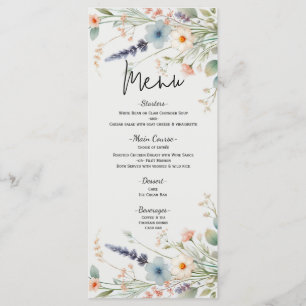 Menu Watercolor Floral Fleur sauvage Spring Wedding Men