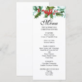 Menu Watercolor Holly et Berries Noël Party (Devant / Derrière)