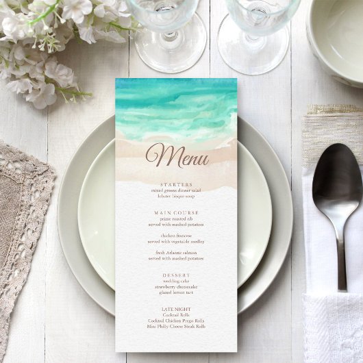 Menu Watercolor Mariage de plage tropicale