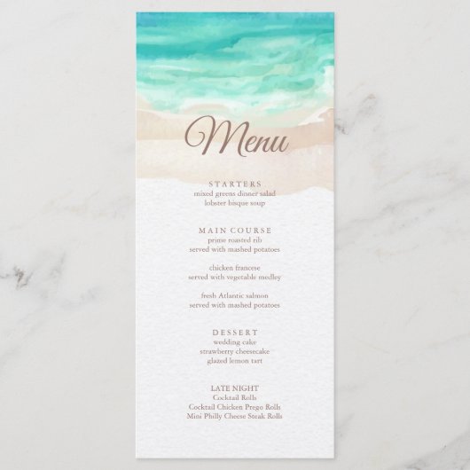 Menu Watercolor Mariage de plage tropicale (Devant)