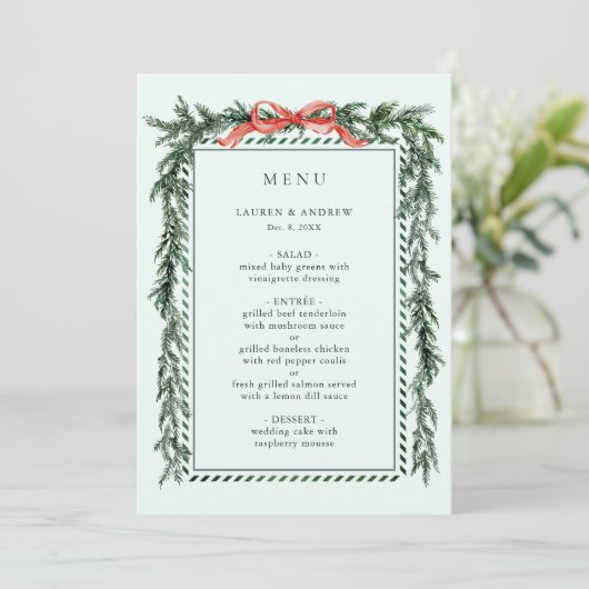 Menu Watercolor Pine Garland Wedding Mint Green (Debout devant)