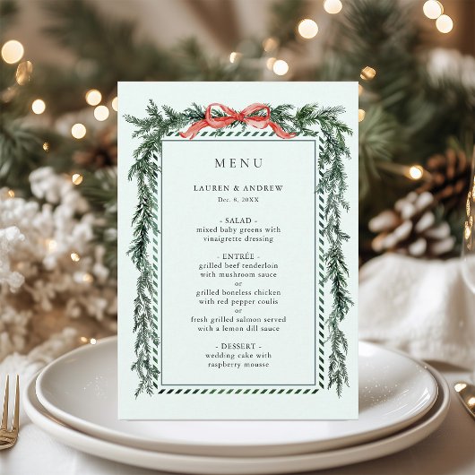 Menu Watercolor Pine Garland Wedding Mint Green