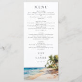 Menu Watercolor Plage tropicale Destination Mariage (Devant)