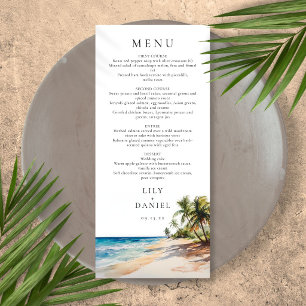 Menu Watercolor Plage tropicale Destination Mariage