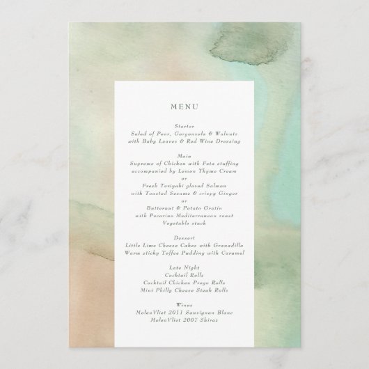 Menu Watercolor Soft Pastel Beach Wedding (Devant)