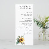 Menu Watercolor Sunflower Rustic Foliage Wedding  (Debout devant)